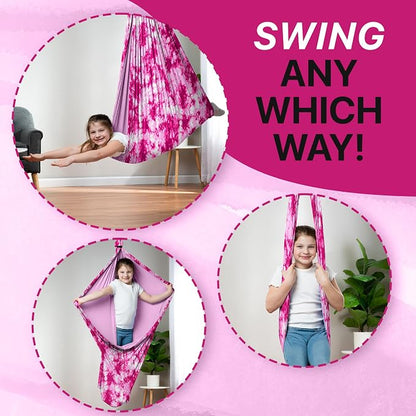 Indoor Sensory Swing for Kids or Outdoor – Holds 300lbs, Double-Layer, & 360° Swivel, Calming Compression Therapy Swing Hammock for Kids & Adults with All Hardware – Sensory-Motor Toys & Gifts