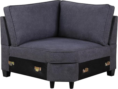 Ball & Cast 116" L-Shaped Sectional Couch with Movable Ottoman & Nailhead Trim Armrest,7 Seat Chenille Upholstered Sofa W/ 6 Throw Pillows,DIY Combination,Comfy Sectionals Set for Living Room,Gray