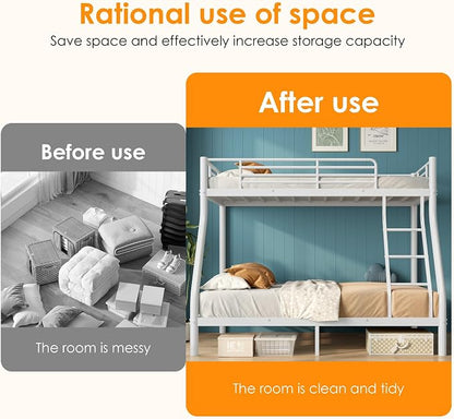 SDHYL Twin Over Full Bunk Bed, Heavy Duty Metal Frame for Adults, Space-Saving for Dorm, Apartment & Small Room, No Box Spring Needed, White