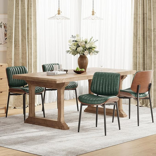 MALOL Leather Dining Chairs Set of 4, Modern Upholstered Dining Room Kitchen Chairs with Metal Legs and Wooden Back Support for Home Dining Room/Restaurant, Green
