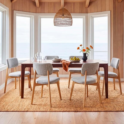COLAMY Dining Chairs Set of 4,Modern Upholstered Kitchen Room Chairs with Solid Natural Oak Wood Legs, 5-Min Easy Assembly Anti-Wobble, High-Weight Fabric Farmhouse Side Chair, 300lbs,Oak,LightGrey
