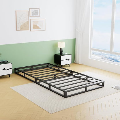 VIPSHOW 5 Inch Twin XL Metal Bed Frame Round Corner Low Platform Bed Frames 3000 LBS Heavy Duty Steel Slats Support Mattress Foundation No Box Spring Needed, Noise Free, Easy Assembly, Black
