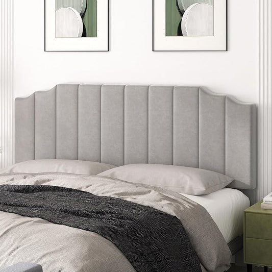Befurtori King Size Headboard Only, Velvet Wall Mounted Headboard King for Adjustable Bed Modern Upholstered Head Board Easy Assembly, Gray