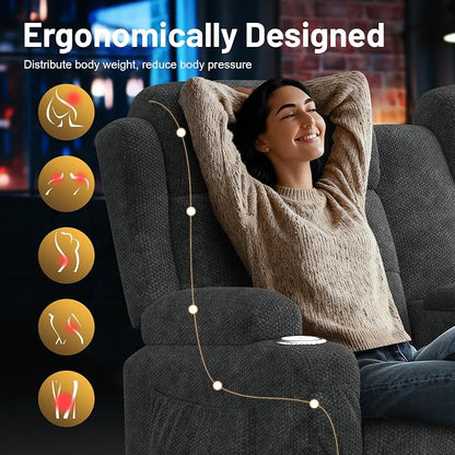 Loveseat Recliner Sofa, Home Theater Seating with Massage, Reclining Loveseats with Console, Wall Hugger RV Couch Movie Theater Chairs, RV Furniture Sofas with USB, Cup Holders, Drawer for Gaming Room