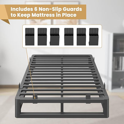 10 Inch King Size Bed Frame with Rounded Corner and Squeak Free U-Slot Design, Metal Platform Bed Frames 6 Non-Slip Guards, 3500lbs Heavy Duty Steel Slat Support, No Box Spring Needed, Black