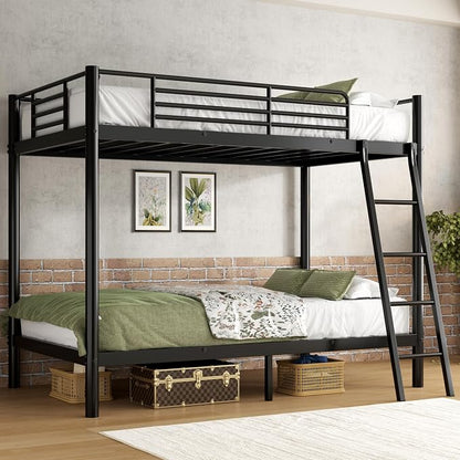 sogesfurniture Heavy-Duty Metal Bunk Bed with Safety Guardrail and Ladder,Twin Size (75"x39"), Space-Saving Design for Kids, Teens, Guest Room - Black
