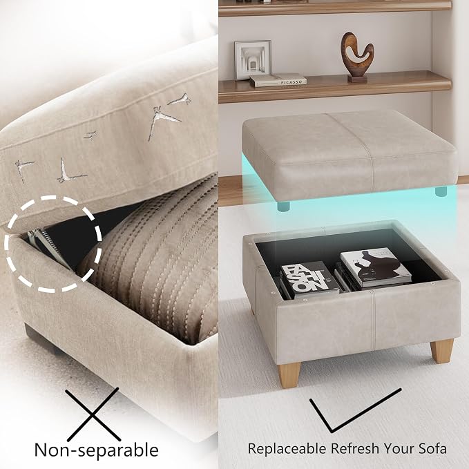 EASE MOOSE Modular Sleeper Sofa Sectional Couch with Storage, Faux Leather Modular Sofa Bed Sectional Sofa for Living Room Beach White