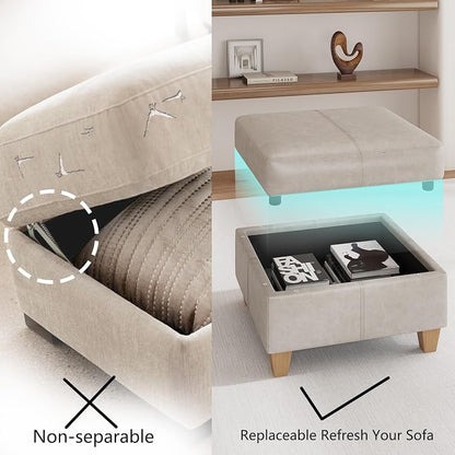EASE MOOSE Modular Sleeper Sofa Sectional Couch with Storage, Faux Leather Modular Sofa Bed Sectional Sofa for Living Room Beach White
