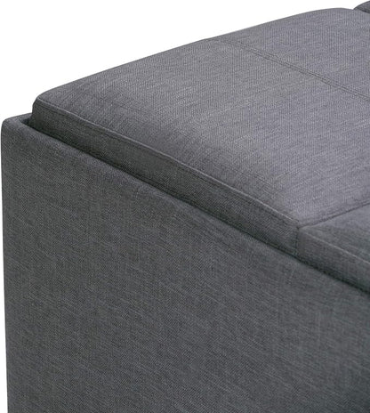 SIMPLIHOME Avalon Wide Contemporary Square Coffee Table Storage Ottoman, Slate Grey, Table Ottoman