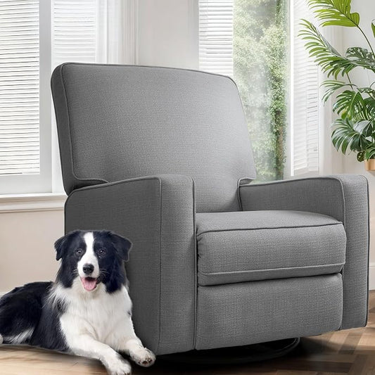 Manual Rocker Recliner Chair for Adults, High Back Glider with Deep Seat, Upholstered Fabric Armchair for Living Room & Nursery (Charcoal Linen)