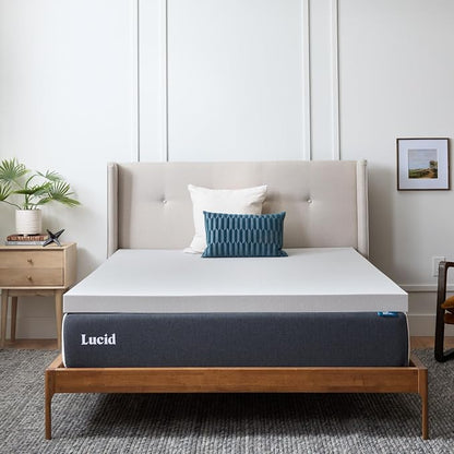 Lucid 3 Inch Bamboo Charcoal Infused Memory Foam Mattress Topper - Twin Size – Moisture and Odor Control - Ventilated - Deep Plush Feel, Pressure-Relief Bed Topper – CertiPur Certified