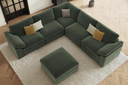 EASE MOOSE Oversized Sectional Modular Sofa,Large v Shape Sectional Couch Wide Deep Seat Modular Cloud Couch,Removable Cover,Green