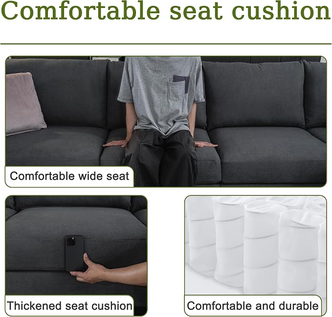 150.4" Large Sectional Couches for Living Room, 8 Seater L Shaped Modular Sectional Sofa with Two Storage Ottomans & USB, Oversized Corner Couch for Living Room (Grey)