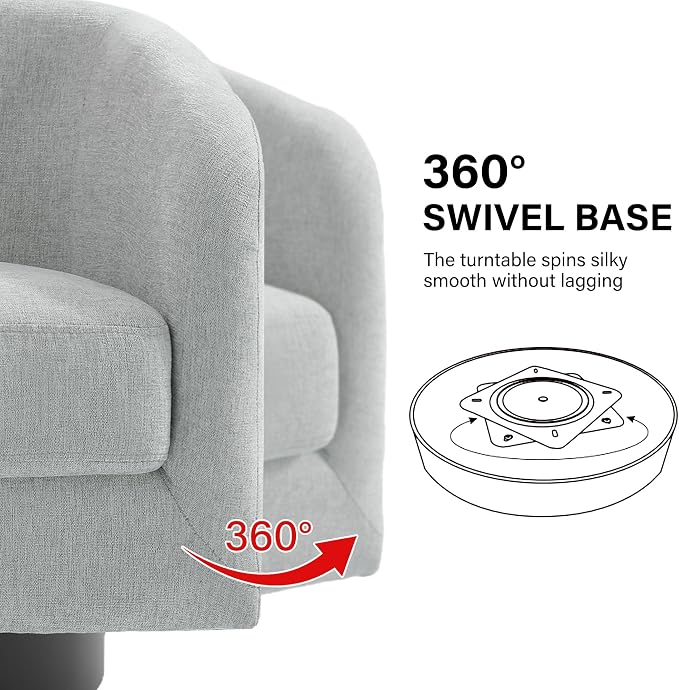Swivel Barrel Accent Chair, Modern Round Chenille Fabric Arm Chair for Living Room, Bedroom, Comfy Club Reading Chairs for Adults（Chenille Fabric, Light Grey, Set of 1