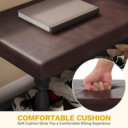 YITAHOME 48 Inch Entryway Bench, Storage Bench with Metal Shelf & Cushioned Seat, Indoor Shoe Rack Bench Seat for Dressing Room, Bedroom, Hallway, Entrance, Brown & Black