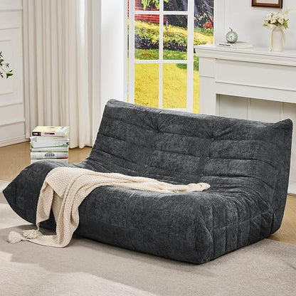 Hobestluk Large Bean Bag Chair Faux Fur BeanBag Couch for Living Room | Darkgrey Chenille, Loveseat,Ergonomic Design,Memory Foam,Anti-slip,No Assembly Required,Decorative Style for Living Room