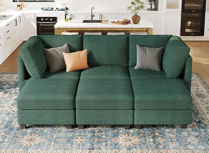 Belffin Modular Sectional Sleeper Sofa with Storage Seat 6 Seat Sectional Sleeper Sofa Bed Corduroy Sectional Couch with Reversible Chaise Green Modular Couch for Living Room