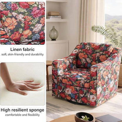 Swivel Accent Chair, Modern Round Barrel Arm Chair for Living Room, Bedroom, Comfy Club Reading Chairs for Adults (Black Floral, Set of 1)