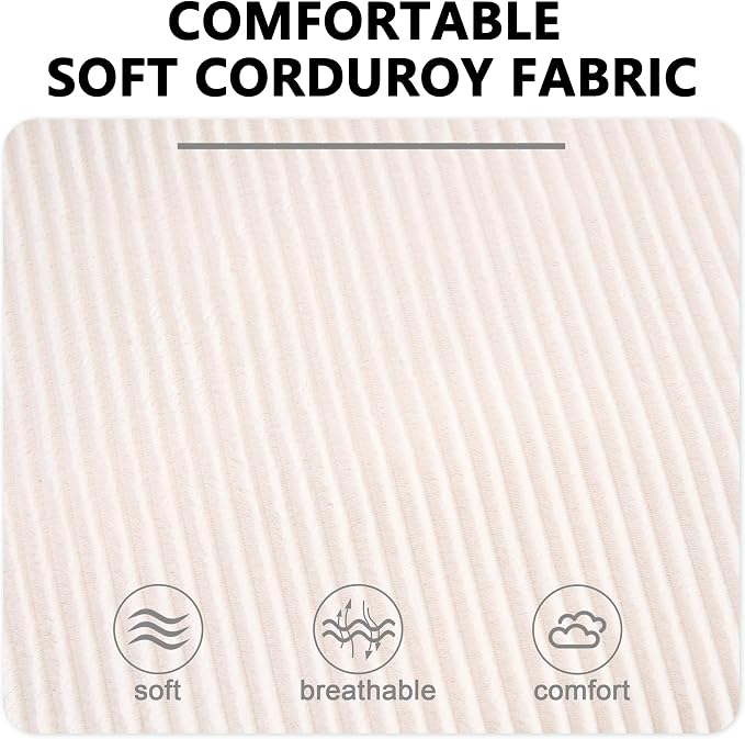 84.6” Corduroy Loveseat with Ottoman, Oversized Double Chaise Lounge Chair Indoor Deep Seat Two Seater Couch Cloud Couch Modular Sectional Sofa for Living Room(Corduroy White)