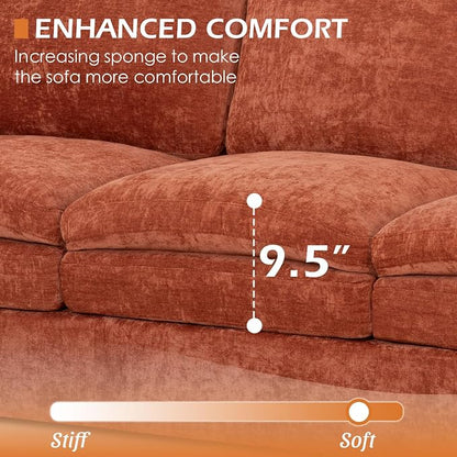 3 Pieces Chenille Sofa Set w/Arm Pillows, Upholstered Loveseat & 2 Pieces 3 Seater Sofa w/Comfortable Back Cushions, Modern 2-Seat & 3-Seat w/High-Density Foam for Living Room, Orange