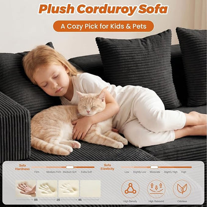6-in-1 Boneless Couches Modular Sectional Sofa | Cloud Couch Sectional & Tri-Folding Mattress | Corduroy Pet-Friendly Convertible Sofa Bed with 800LB Capacity Living Room, Apartment, Guest Room