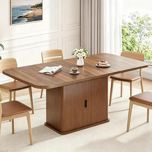 Extendable Dining Table for 4–6, 47″–63″ Rectangular Kitchen Table with Storage, Mid Century Modern Expandable Dinner Table for Dining Room,Kitchen