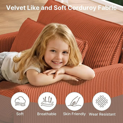 Gizoon Cloud Accent Chair with Washable Cover, Corduroy Single Sofa Chair with Comfy Deep Seat, Modern Armchair with Pillow for Living Room Bedroom, Orange