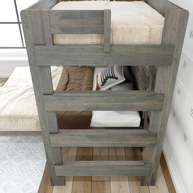 Plank+Beam Rustic Twin Over Full L Shape Bunk Bed, Driftwood