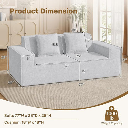 Luxanimarion 77'' Modern Small Loveseat, No Assembly Required Cloud Sofa Cloud Sofa Boneless Couches with 2 pcs Pillows for Living Room, Apartment(Polar Fleece-Grey)