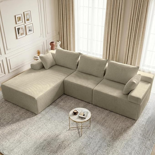 Lifelink 108" Boneless Couch L-Shaped - Modular Sectional Couches for Living Room Cloud Sofa with Deep Seat High Back Oversized Left Facing Chaise No Assembly Required