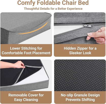 BeBen Folding Sofa Bed Chair, Convertible Sleeper Chair Futon Couch, Foldable Boneless Floor Lounge Sofa, Single Foam Chair Bed for Small Spaces, Dorm, Guest Room, Living Room, Apartment, Dark Grey