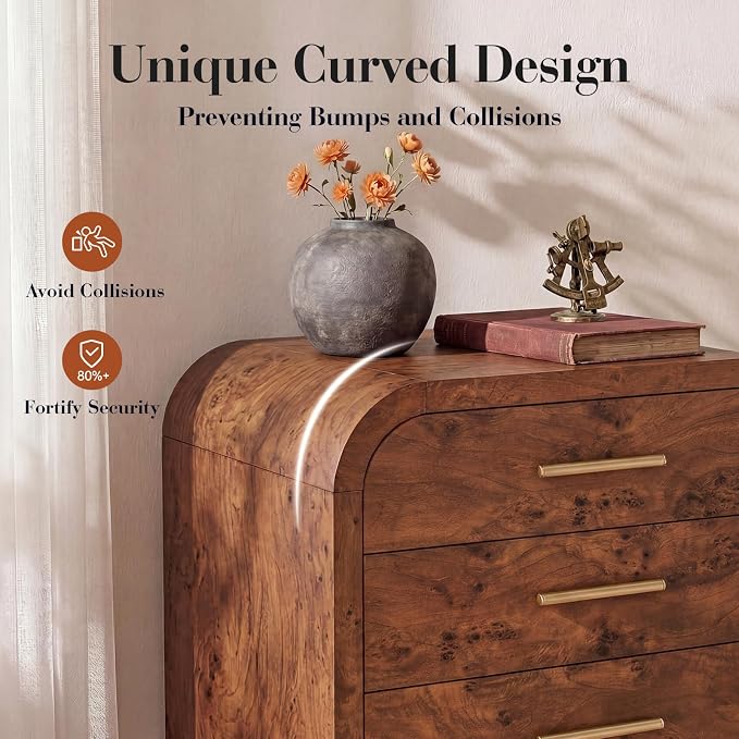 Night Stand Set of 2 [Unique Curved Profile] [FSC-Certified Wooden Board] 3-Drawer Nightstand 26.7" H Metal Handle Modern Sturdy Bedside Table Side Table End Table