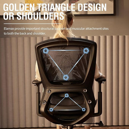 ELABEST Ergonomic Mesh Office Chair,Comfy Computer Desk Chair - BIFMA 5.1 Certified Commercial Swivel Task Chair for Home Office - Adjustable Lumbar Support & Armrests,Tilt Function,Wide Seat (Black)