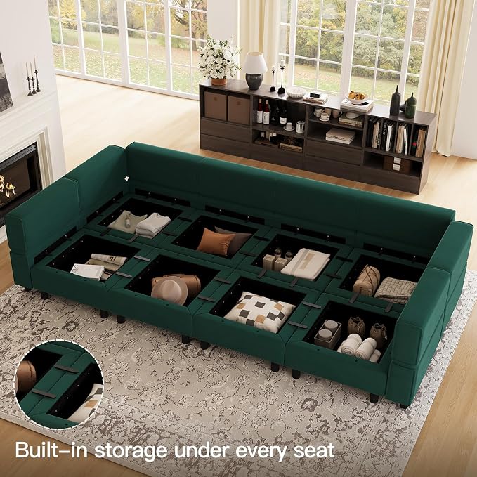 Belffin Modular Sectional Sofa with Storage Chaises Sectional Sleeper Sofa Couch 8 Seat Sectional Bed Green