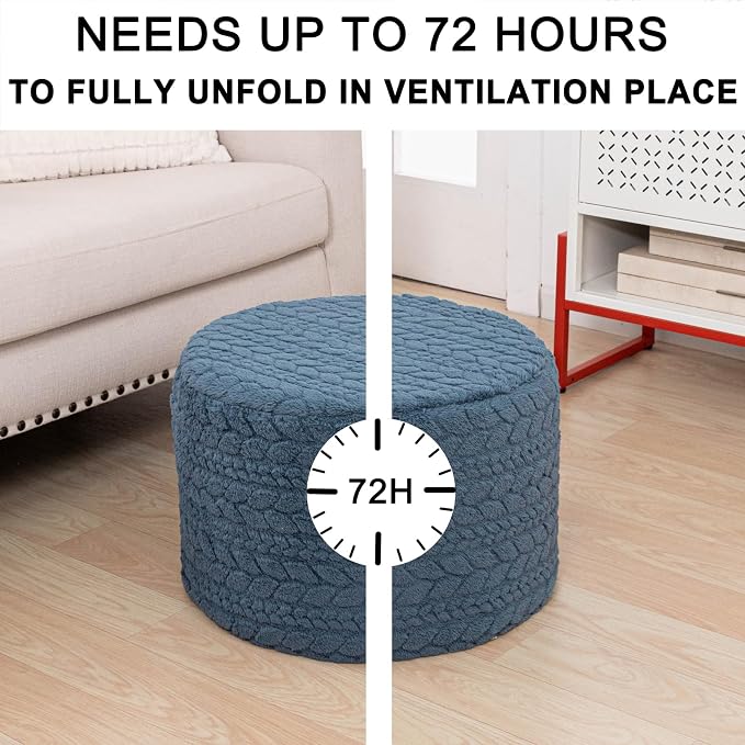 Round Pouf Ottoman 20 x 20 x 14 Inches Boho Poof Home Decor Floor Pouffe Ottoman Foot Rest for Couch Sofa Bean Bag Chairs Living Room Bedroom (Misty Blue)
