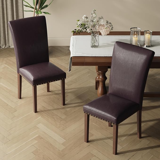 MALOL Dining Chairs Set of 2, High Back Dining Chair with Wood Legs and Nailhead Trim, Modern Padded Kitchen Room Chairs for Dining Room/Restaurant, Dark Brown