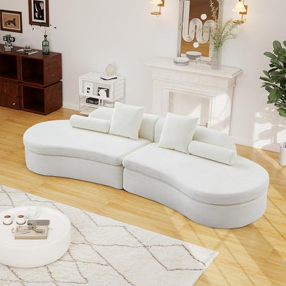 126" Curved Modular Sectional Sofa, Chenille Upholstered Cloud 4 Seater Couch for Living Room, No Assembly Modern Love Seat Sofa with 2 Bolster Pillows & 2 Square Pillows, High-Density Foam, White