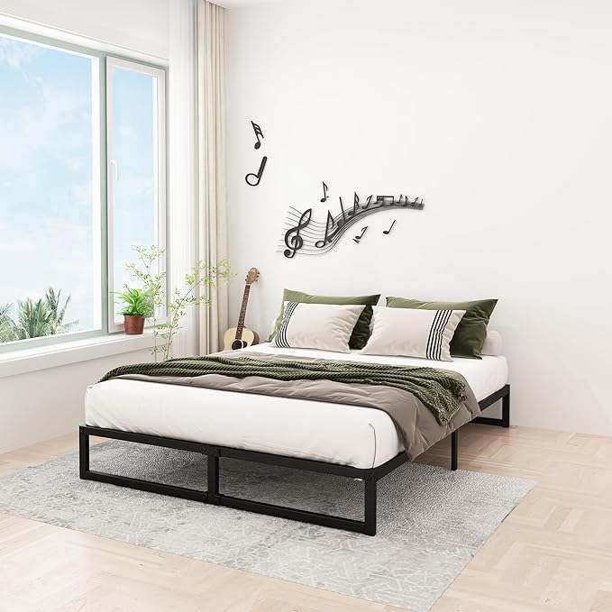 Lutown-Teen 12 Inch California King Bed Frames No Box Spring Needed Heavy Duty Metal Cal King Platform for Mattress Foundation, Noise Free, Easy Assembly, Black