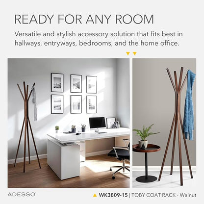 Adesso Toby Coat Rack with Natural Oak Finish – Space-Saving Entryway Organizer Perfect for Coats, Bags, Purses and Hats – 6 Hooks, 68.25" Tall