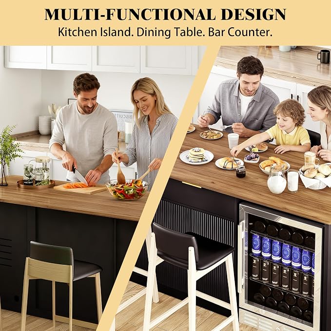 GDLF 75.6" W Large Kitchen Island with Storage and Fridge Space, Modern Kitchen Bar Island Table with Drawers and Trash Bin Space