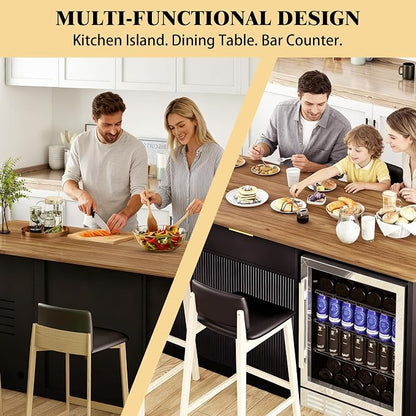 GDLF 75.6" W Large Kitchen Island with Storage and Fridge Space, Modern Kitchen Bar Island Table with Drawers and Trash Bin Space