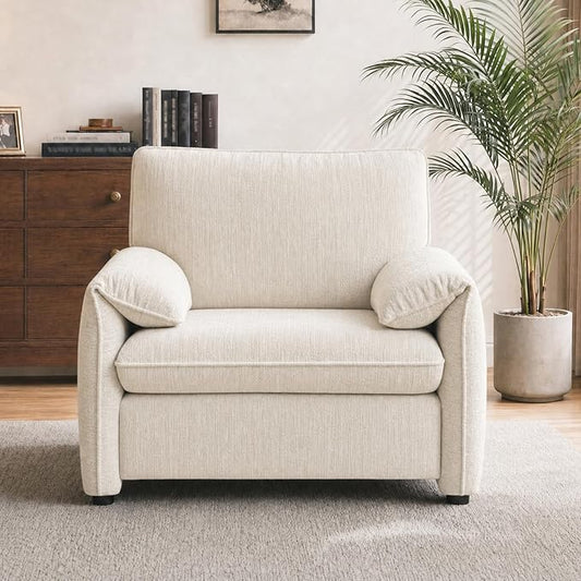 Oversized Accent Chair, 41 inch Modern Armchair for Living Room, Wide Reading Chair w/Deep Seat Springs Cushion, Padded Arms, Chenille Single Sofa Chair for Bedroom, Apartment, Beige