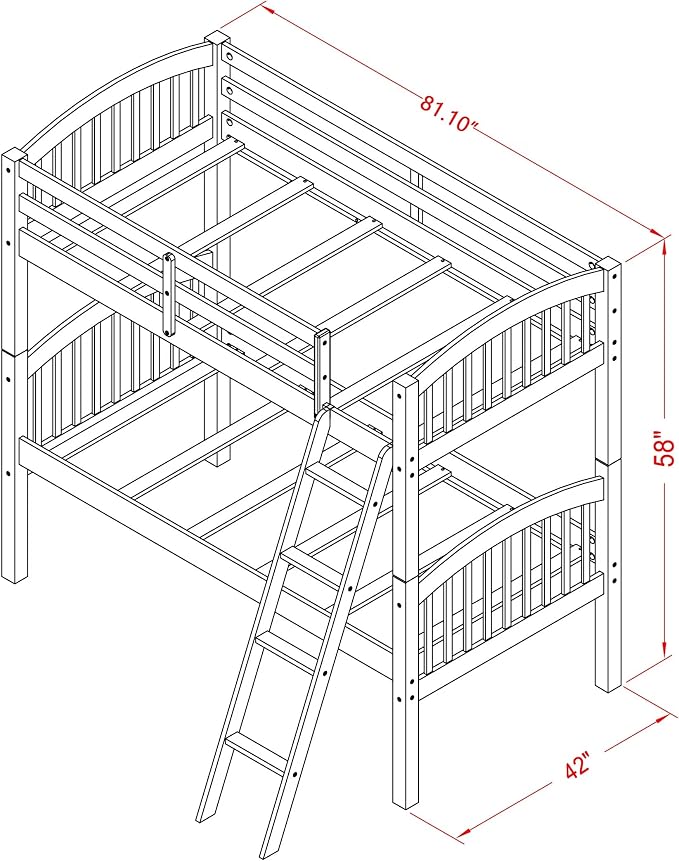 East West Furniture VEB-08-TA Hardwood Bunk Beds for Compact Spaces with Ladder and Two Drawers, Java Finish