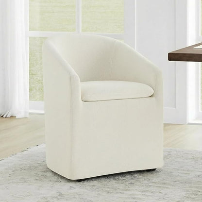 KISLOT Upholstered Dining Chairs Set of 1 with Casters, Modern Side Barrel Armchair with Washable Slipcover & Sturdy Metal Frame for Diningroom Bedroom Livingroom Reading Room, Beige Fabric