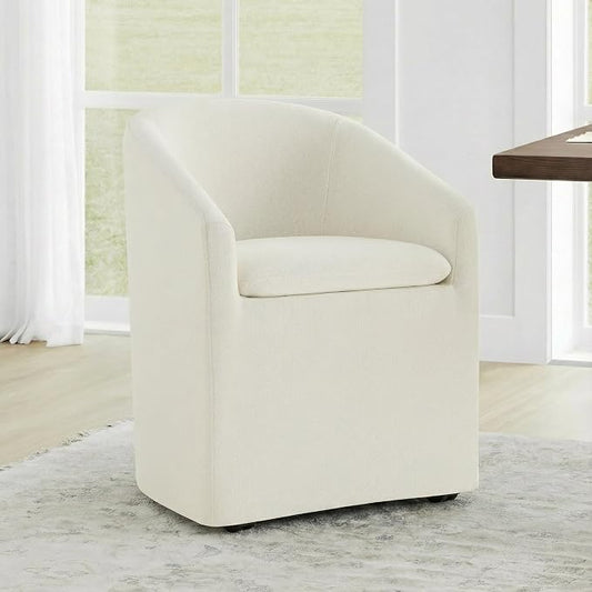 KISLOT Upholstered Dining Chairs Set of 1 with Casters, Modern Side Barrel Armchair with Washable Slipcover & Sturdy Metal Frame for Diningroom Bedroom Livingroom Reading Room, Beige Fabric