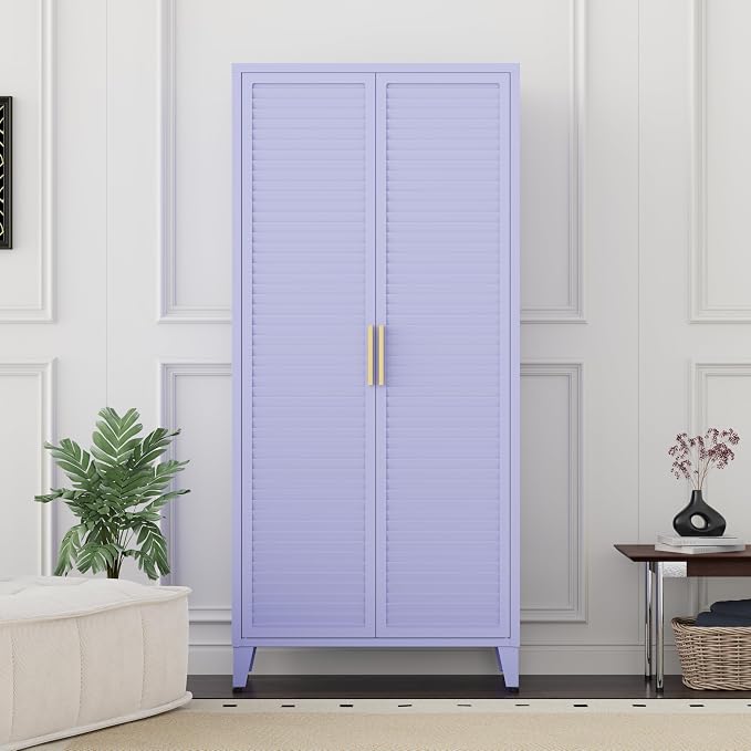 61 "H Purple Metal Cutlery Cabinet with Door Freestanding Kitchen Cabinet with 3 Adjustable Shelf Side Panels, Suitable for Kitchen, Living Room, Dining Room Metal Cabinet,Requires Assembly ﻿