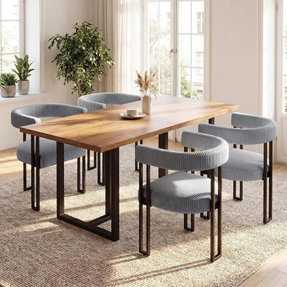VIRRMO Boucle Dining Chair Set of 4 Corduroy Upholstered Dining Room Chairs Kitchen Chairs with Metal Legs Mid Century Modern Chair for Dining Room, Kitchen (Gray, 4)