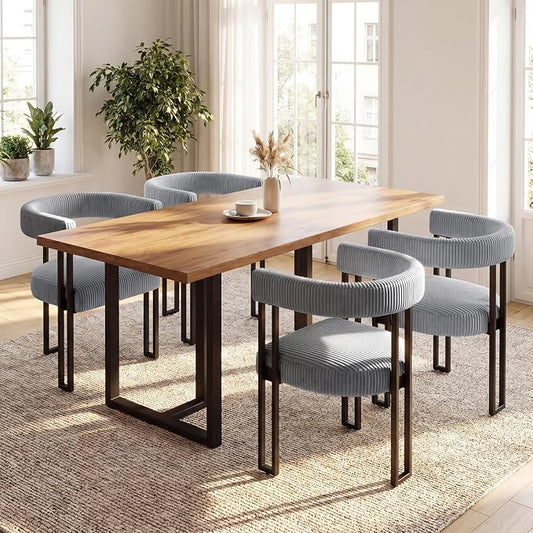 VIRRMO Boucle Dining Chair Set of 4 Corduroy Upholstered Dining Room Chairs Kitchen Chairs with Metal Legs Mid Century Modern Chair for Dining Room, Kitchen (Gray, 4)