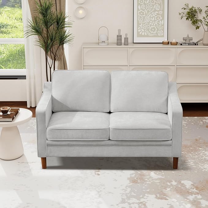 Kingfun 60" Chenille Sofa, Loveseat Couch, Mid Century Modern Love Seat Couches with Solid Wood Frame for Living Room Bedroom