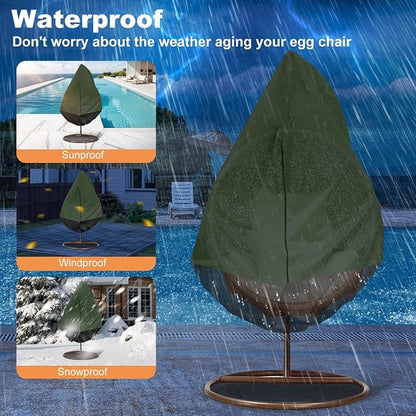 Egg Chair Cover Waterproof, 75x45 Inch Outdoor Hanging Egg Swing Chair Cover, Heavy Duty 420D Oxford Fabric, UV Resistant Windproof with Zipper & Drawstring, Fits Single Seat Egg Chair (Army Green)